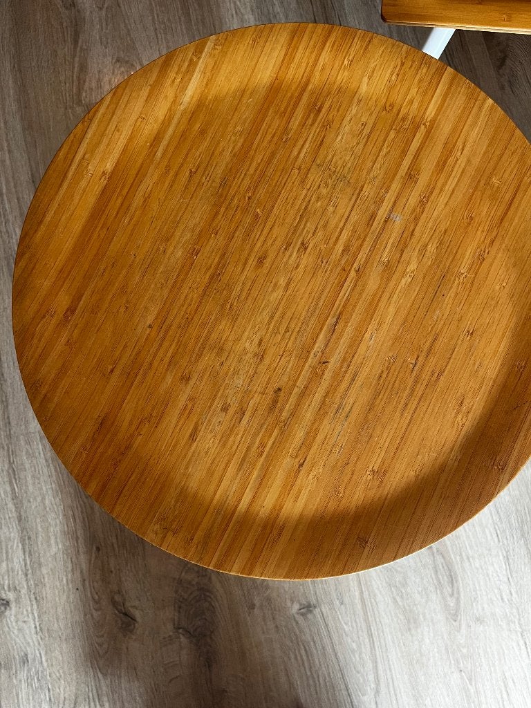Ronde bamboe bijzettafel van Zuiver, Minder dan 55 cm, Gebruikt, Rond, Hout