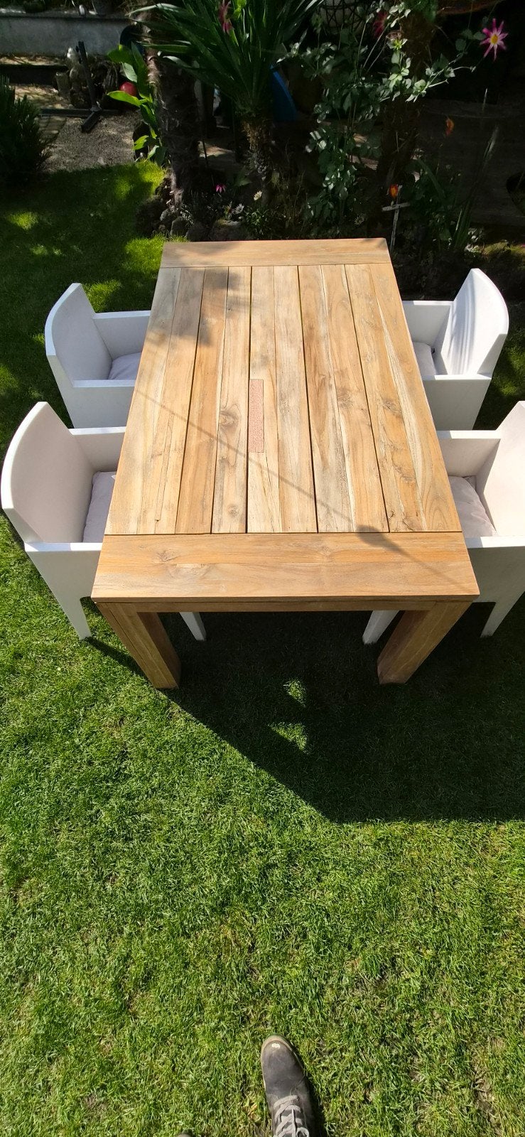 Teab, Teakhouten tuintafel met 4 stoelen, Tuin en Terras, Ophalen, 4 zitplaatsen, Gebruikt, Teakhout