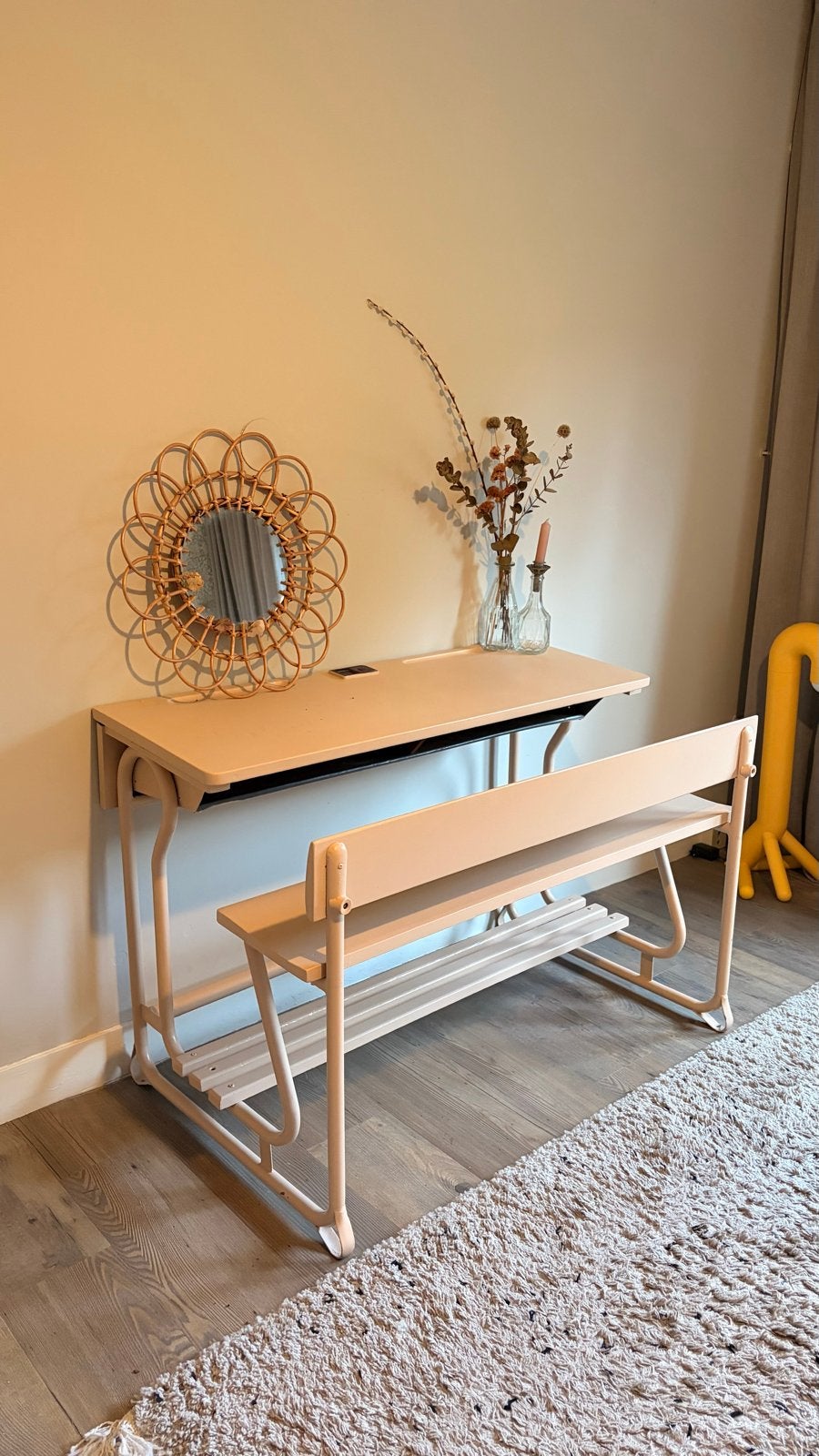 Vintage Lessenaar/Bureau/Schoolbankje - recent geschilderd, Ophalen, Gebruikt, Hout, Schoolbureau