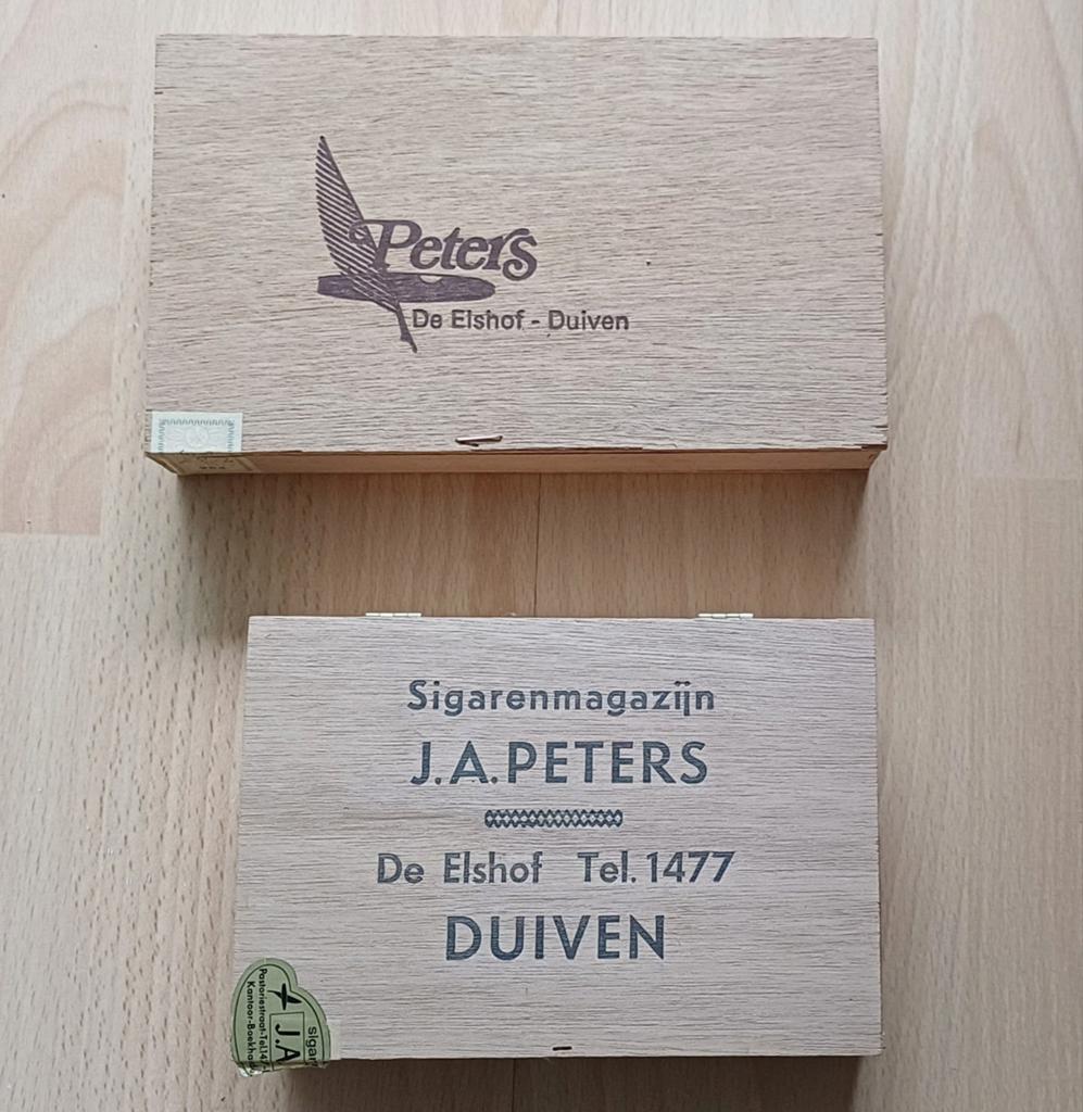 Vintage Sigarenkistjes J.A. Peters Duiven - 2 stuks, Ophalen of Verzenden, Gebruikt