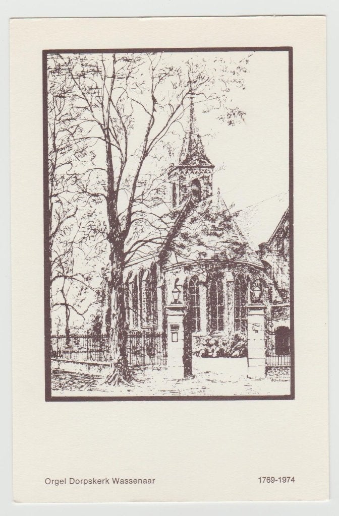 Wassenaar (ZH) Dorpskerk pentekening 1974 . voor € 1,00, Verzamelen, Ophalen, 1960 tot 1980, Ongelopen, Zuid-Holland