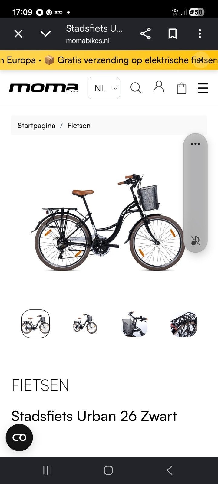Nieuwe Moma Stadsfiets Urban 26 Zwart met slot en garantie, Fietsen en Brommers, Ophalen of Verzenden, Nieuw