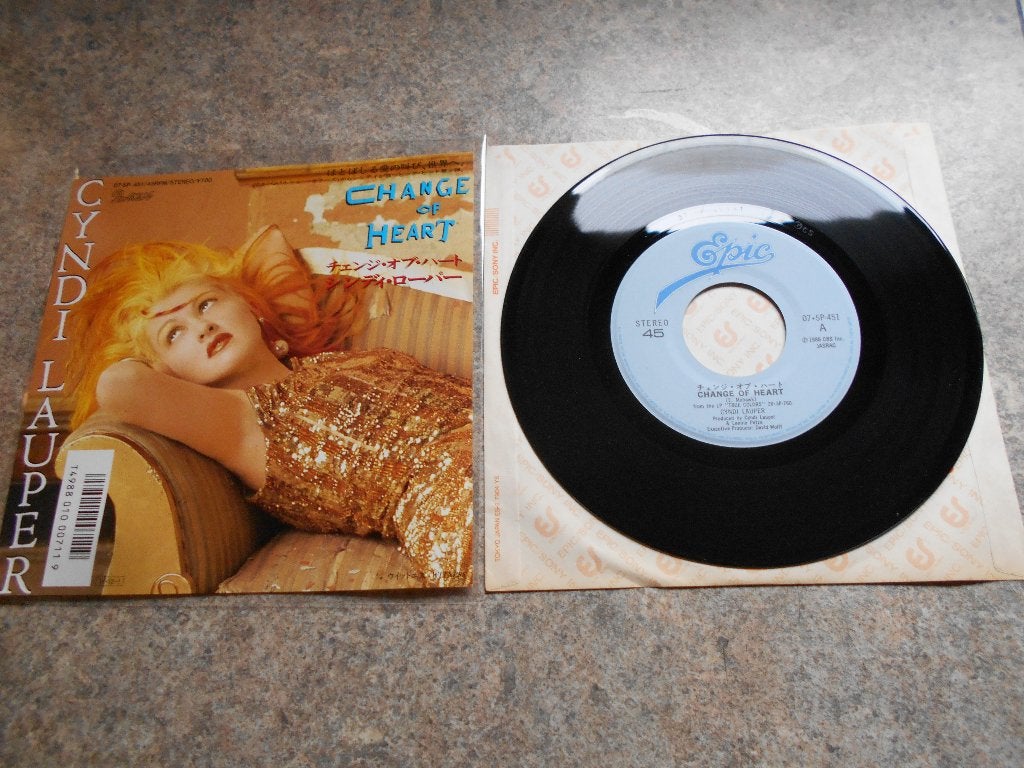 Cyndi Lauper - Change of Heart 7 inch vinyl single, Gebruikt, 7 inch, Fotohoes, Overige typen