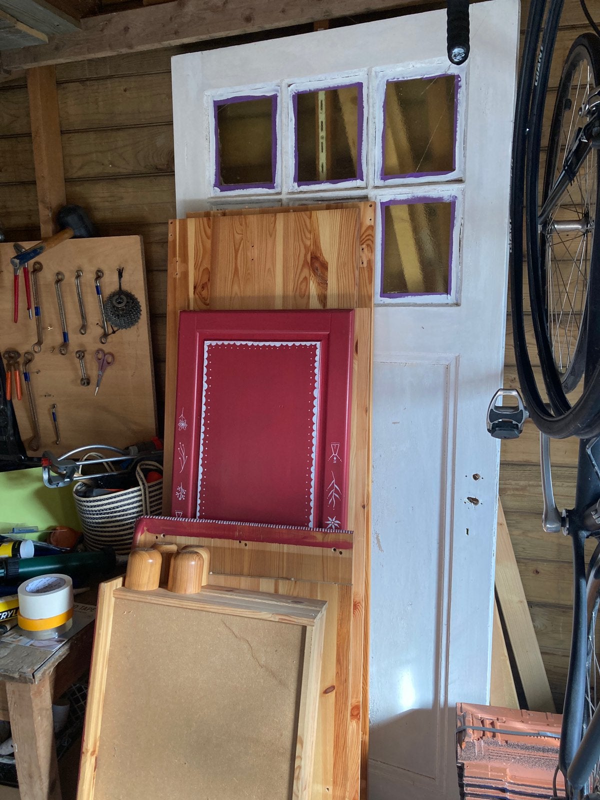 Deur (hout) met geel glas, Doe-het-zelf en Verbouw, Gebruikt, Binnendeur, 200 tot 215 cm, Glas