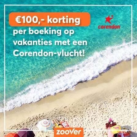 Corendon €100 kortingscode kortingsbon, Eén persoon, Kortingskaart