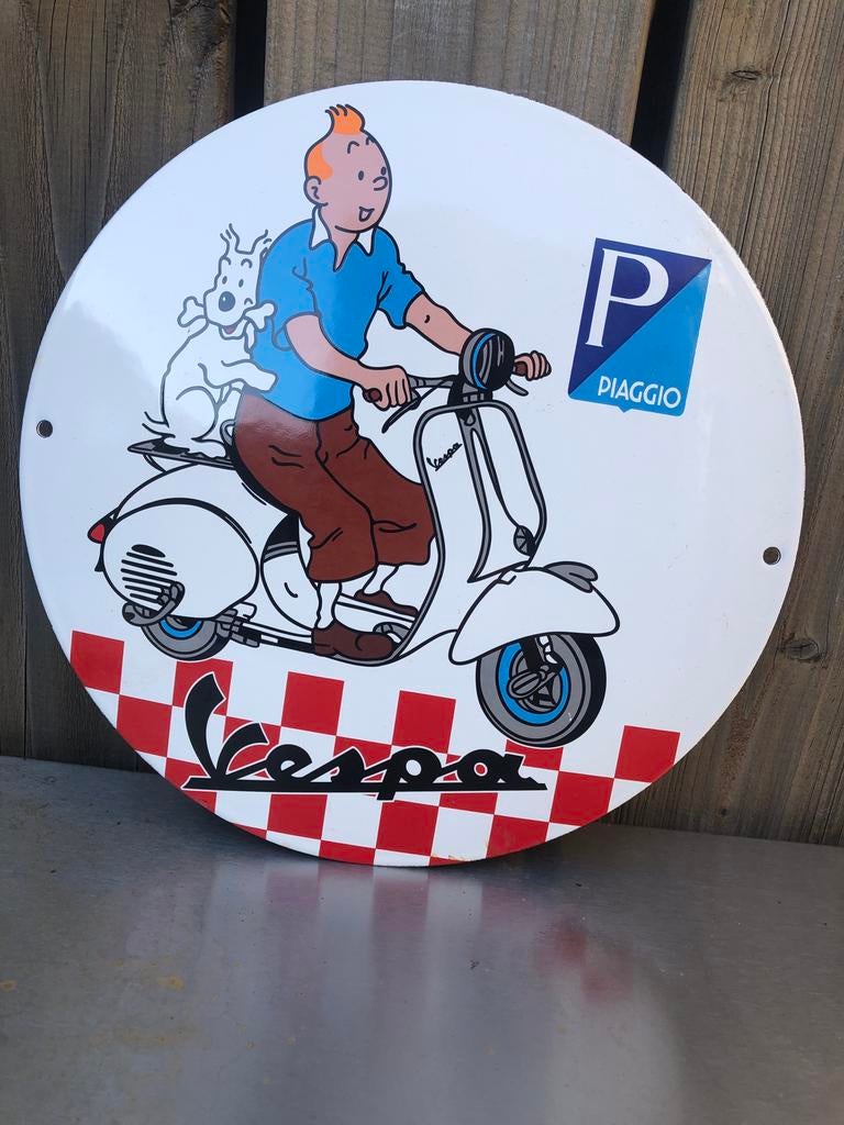Kuifje op Vespa met Bobbie nieuwstaat nog, Ophalen of Verzenden, Zo goed als nieuw, Reclamebord