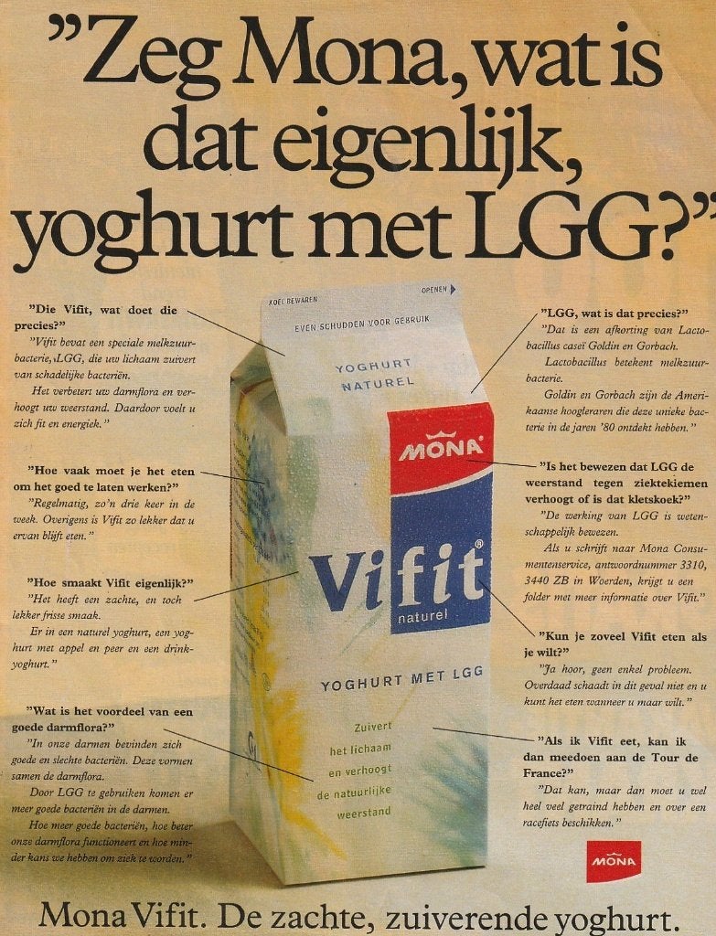 Retro reclame 1994 Mona Vifit zuivel yoghurt met LGG, Verzenden, Overige typen