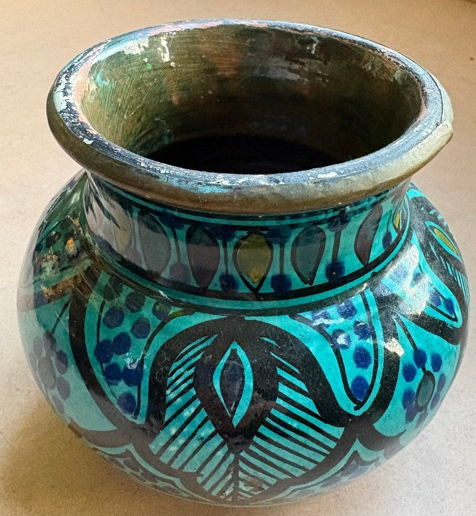 Mooie oude pot uit Fez, Marokko, Steen/keramiek, 13 cm, Afrika, Overige typen