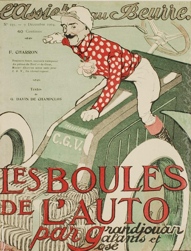 Antieke Prent 1904 Les Boules de l’Auto Assiette au Beurre, Verzenden, Voor 1940, Zo goed als nieuw, Overige onderwerpen