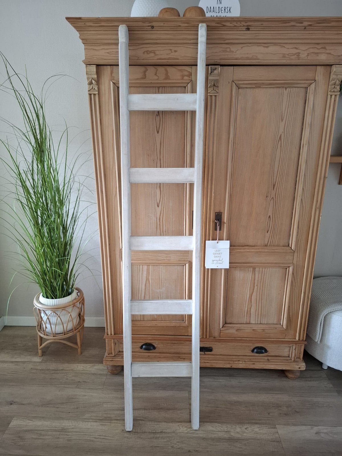 Decoratieve houten ladder - Landelijke stijl, Ophalen, Hout, Wit, Landelijk