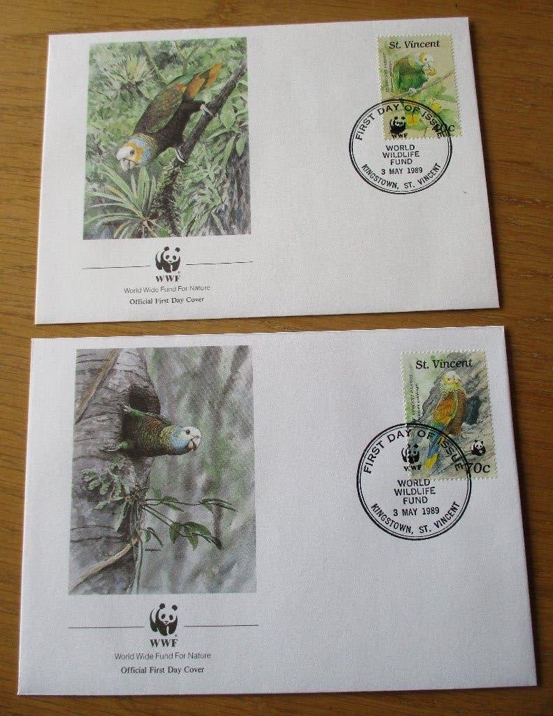 St. Vincent, WWF serie FDC's St.-Vincentamazone, 1989, Verzenden, Gestempeld, Dier of Natuur