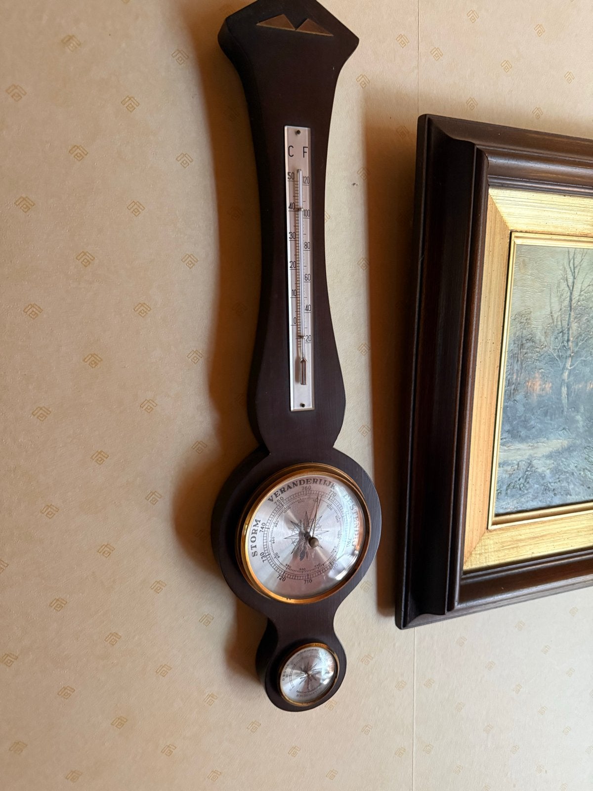Antieke Barometer met Thermometer en Hygrometer, Ophalen of Verzenden, Gebruikt