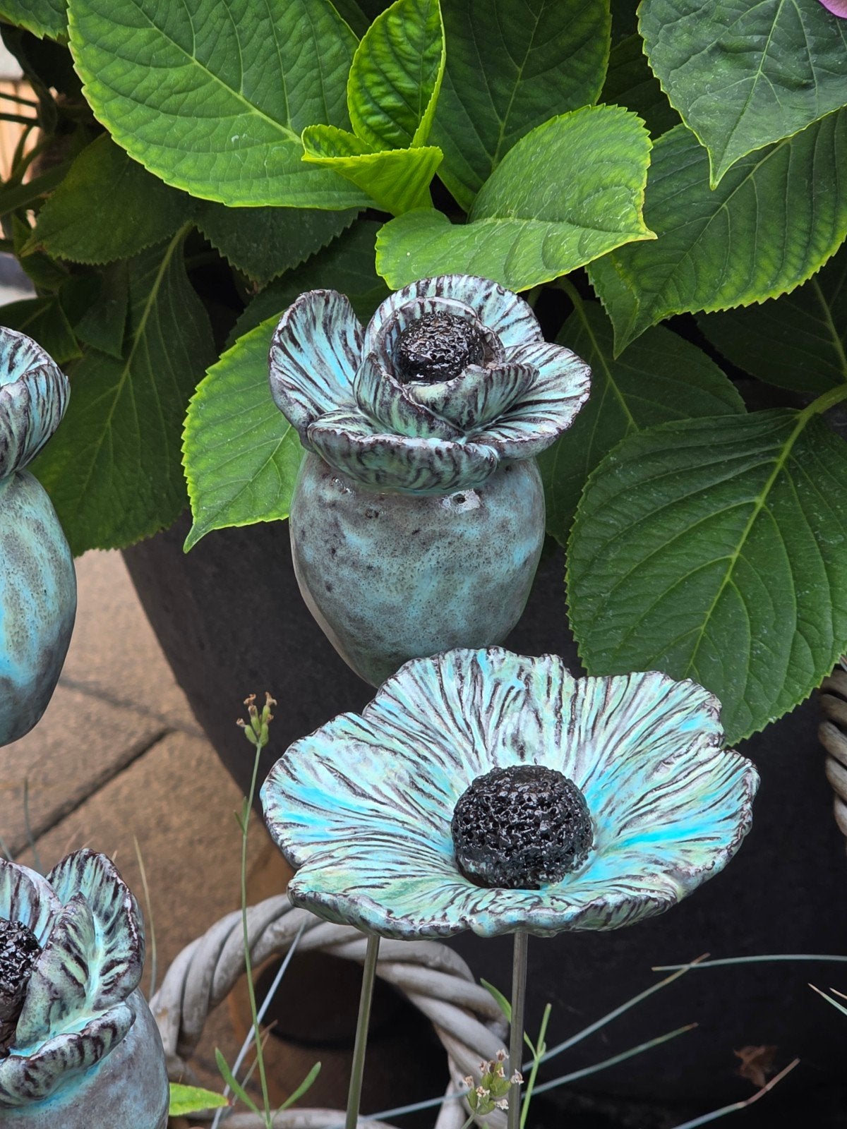 3 papaverbolen met bloemen keramiek, Ophalen of Verzenden, Vijverpomp