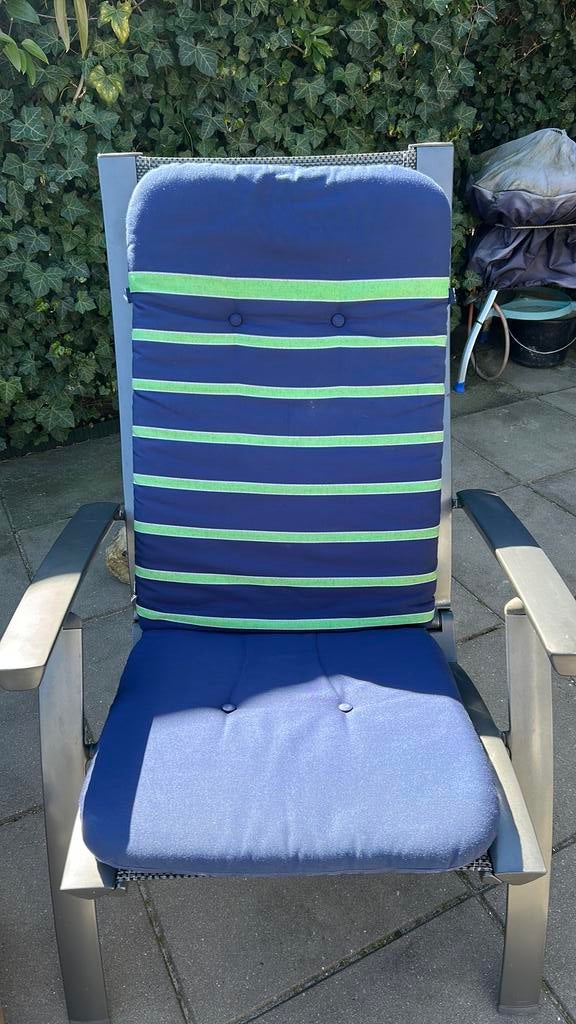 Stoelkussen, donkerblauw met groen, Ophalen of Verzenden, Gebruikt