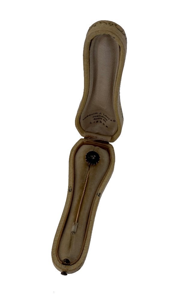 Broche 14k goud onyx antiek das speld doosje dame heer, Ophalen of Verzenden, Goud, Broche, Met edelsteen