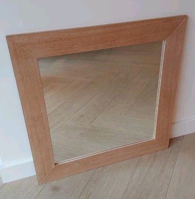 Houten spiegel met brede lijst 80x80 cm, Huis en Inrichting, Ophalen, Vierkant, Zo goed als nieuw, 75 tot 100 cm
