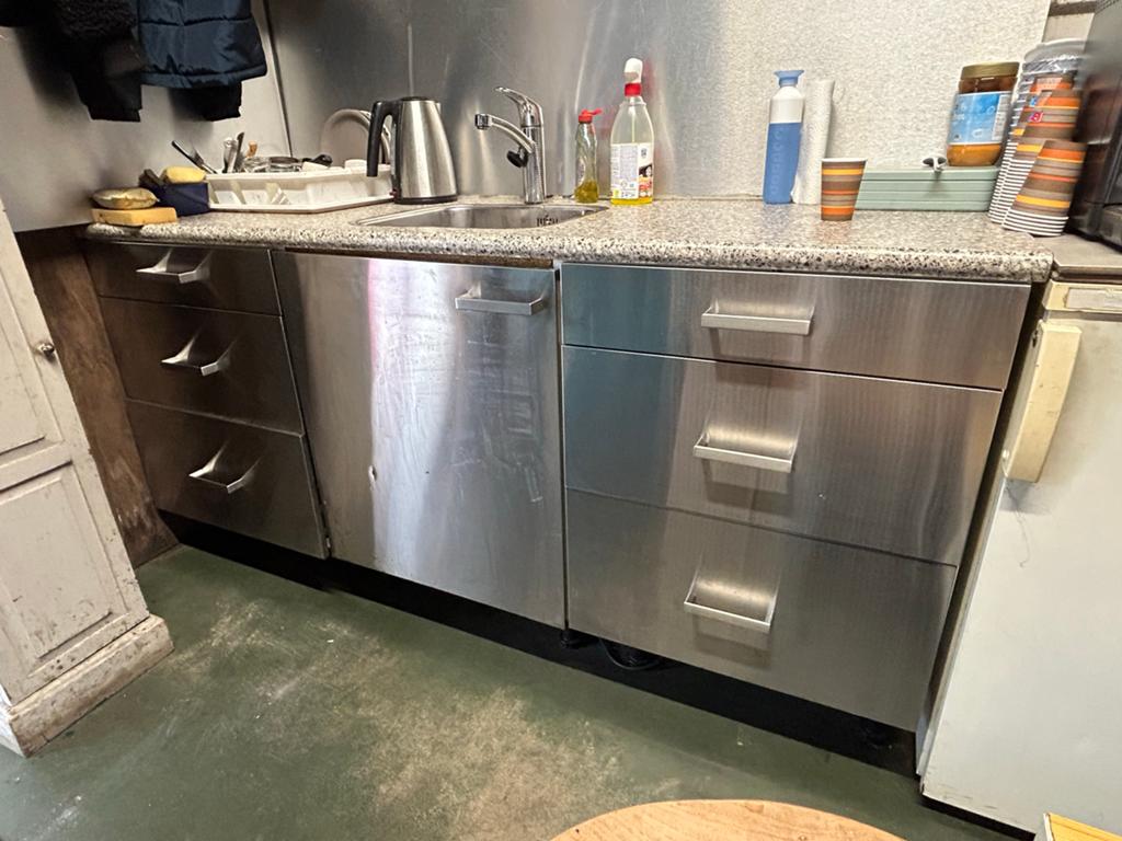 Keukenblok RVS met Blad en Wasbak 185x90x60 cm, Enkelwandige keuken, Ophalen of Verzenden, Zo goed als nieuw, Grijs