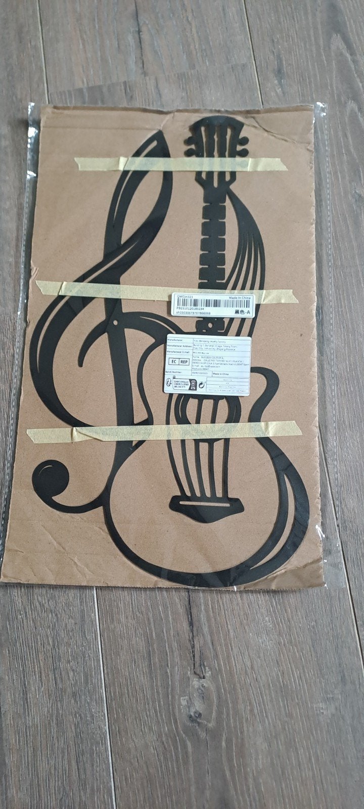 Muzikale Wanddecoratie: Gitaar & G-sleutel, Metaal, Wandsculptuur, Zwart, Nieuw