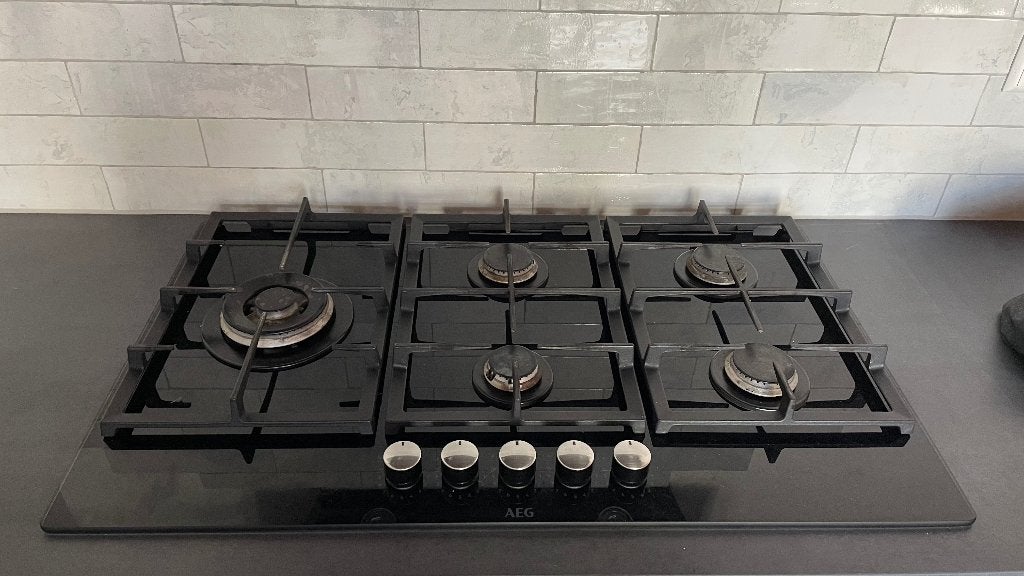 AEG Gaskookplaat zwart 90cm op glas., Ophalen, Gebruikt, Inbouw, Gas