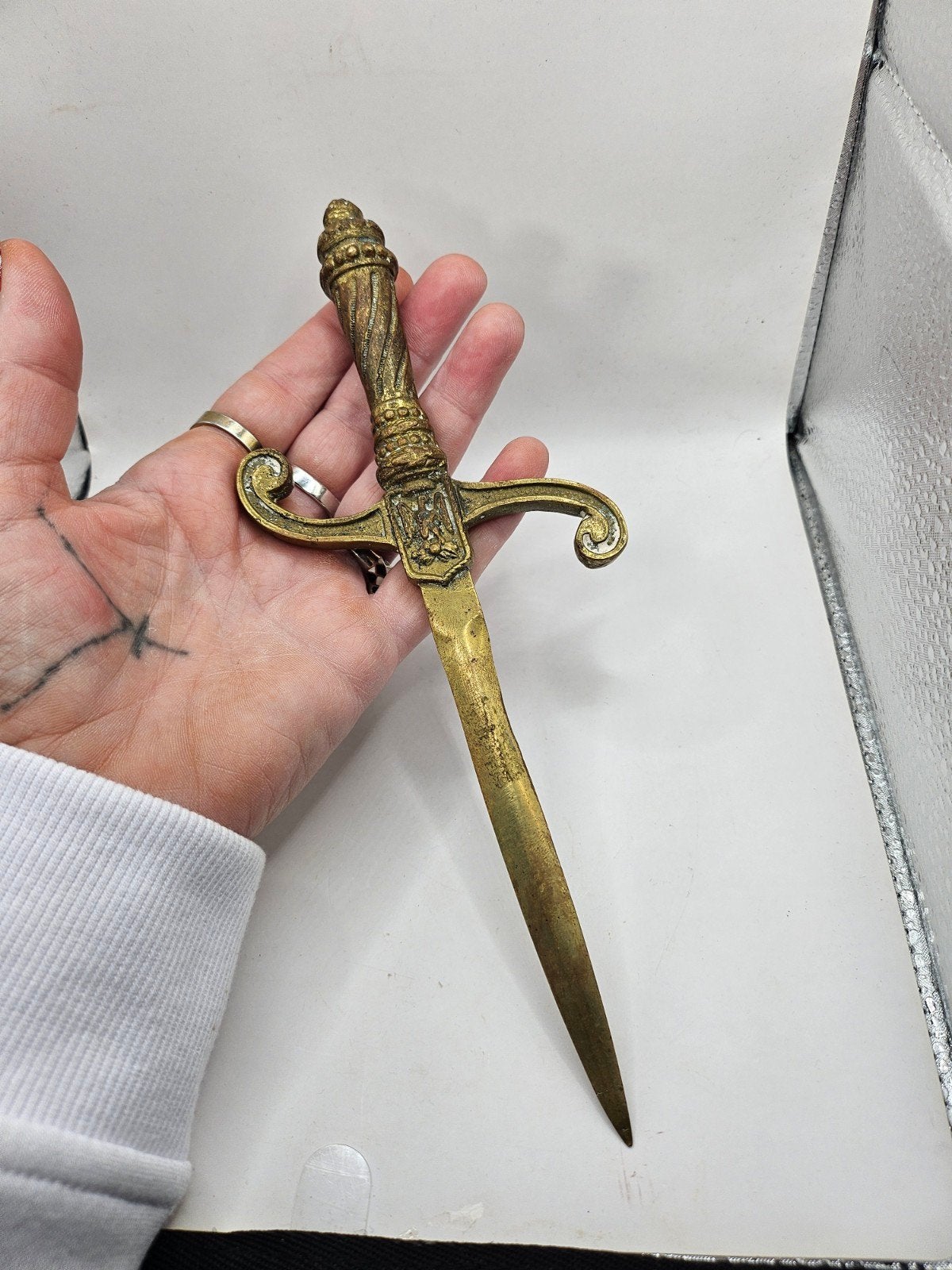 Vintage Messing Briefopener met Adelaar en Bloemmotief, Ophalen of Verzenden