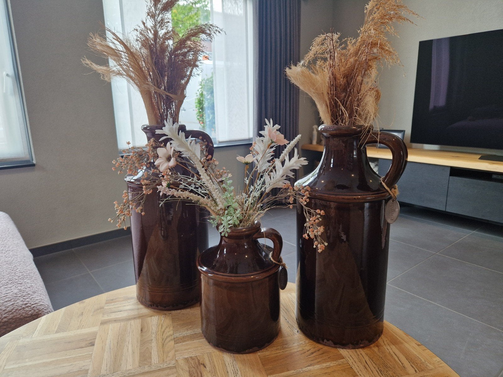 Riverdale decoratie kruiken / potten set van 3, Bruin, Ophalen of Verzenden, Zo goed als nieuw, Geschikt voor droogbloemen