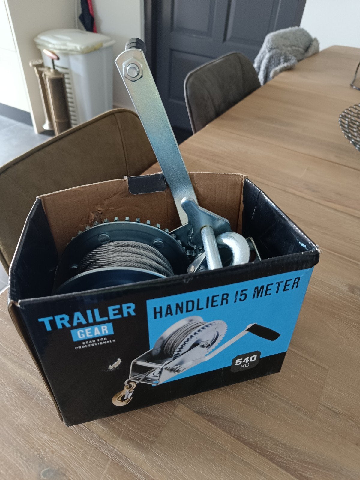 Trailerlier 540 kg met 15 meter staalkabel, Ophalen of Verzenden