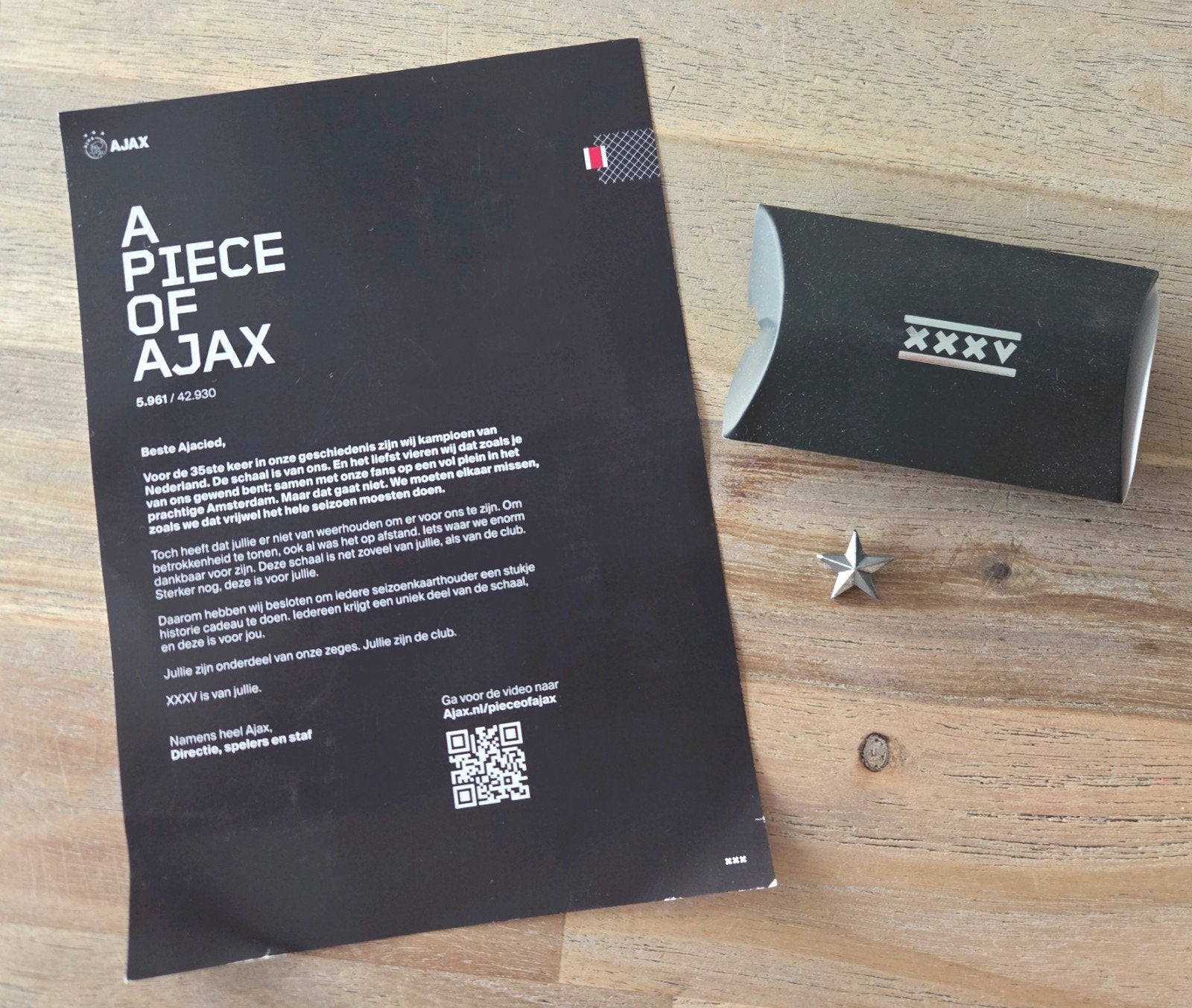 AJAX 'A piece of AJAX' 35e kampioensschap ster, Ophalen of Verzenden, Nieuw, Ajax, Overige typen