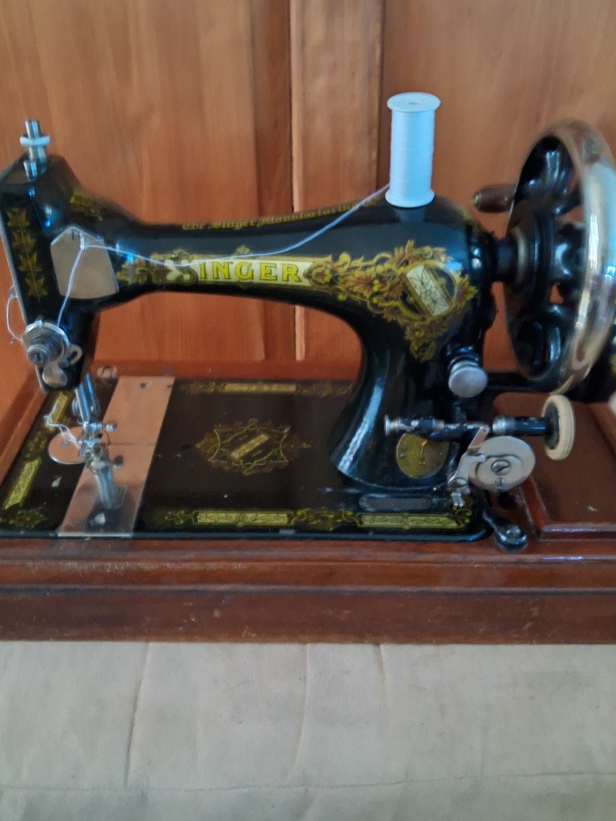 Antieke Singer Naaimachine met Houten Koffer, Ophalen