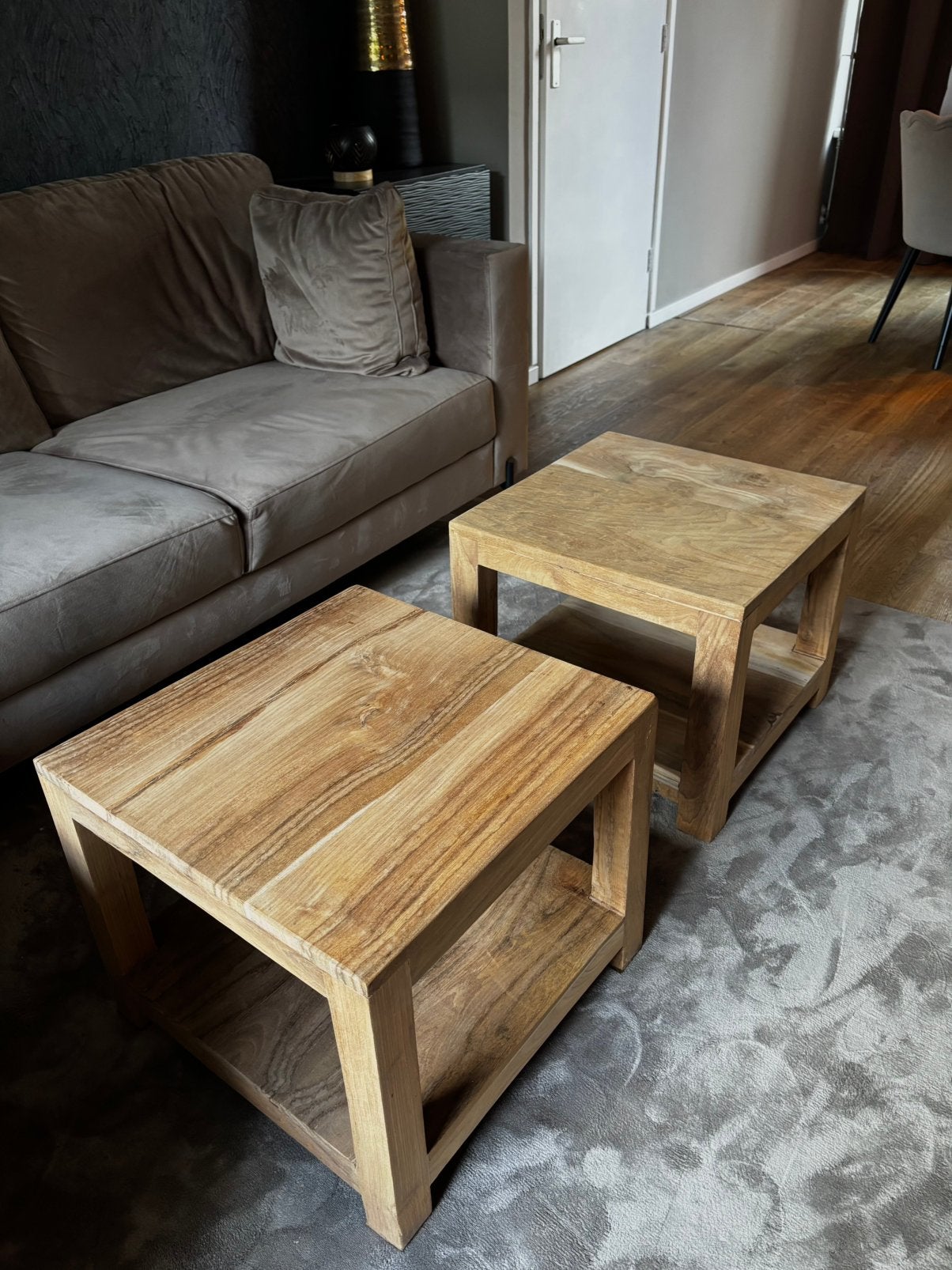 Teak hout salontafels, Huis en Inrichting, Tafels | Salontafels, Ophalen, Vierkant, 50 tot 100 cm, Zo goed als nieuw
