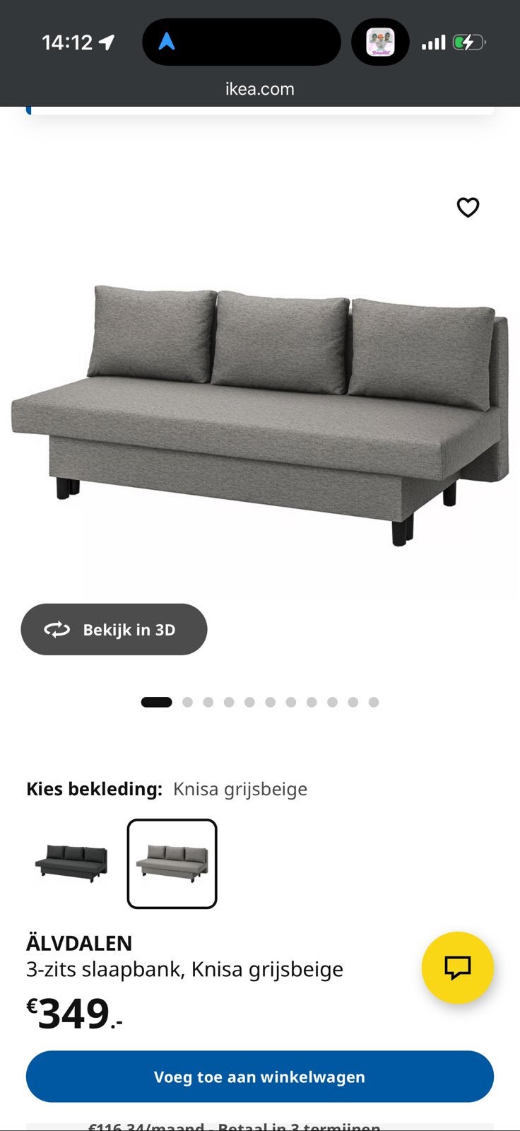 Ikea Alvdalen 3-zits slaapbank grijs, Ophalen, Tweepersoons, 140 cm, Zo goed als nieuw