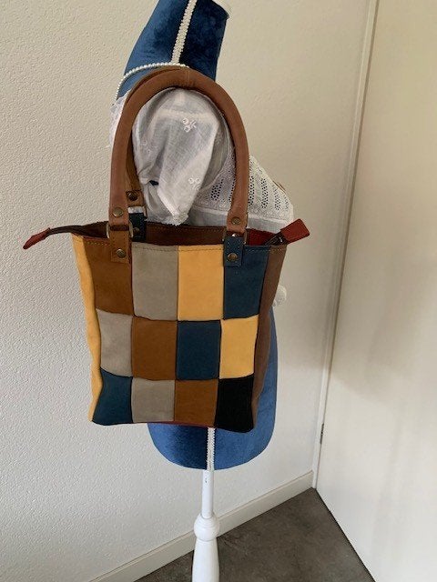 Mini shopper van lapjes nubuckleer patchwork nieuw, Ophalen of Verzenden, Nieuw, Overige kleuren, Shopper