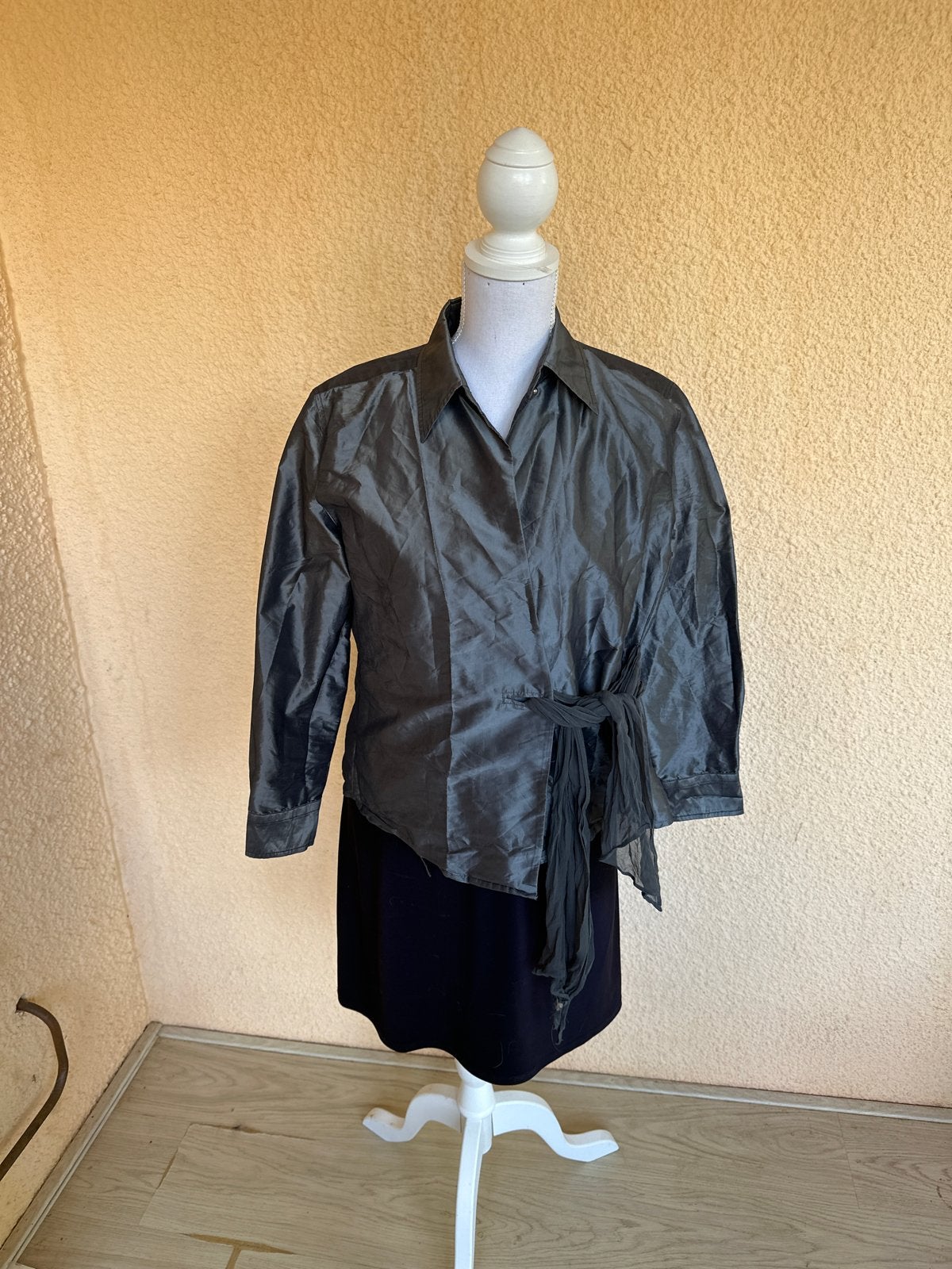 MaxMara Zijden Blouse - Donkergrijs, Maat 42 (L), Ophalen, Zo goed als nieuw, Maat 42/44 (L), Grijs