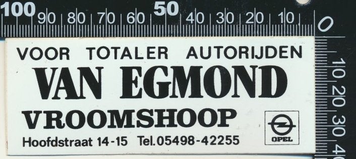 Sticker: Van Egmond - Opel - Vroomshoop, Ophalen of Verzenden, Zo goed als nieuw, Auto of Motor