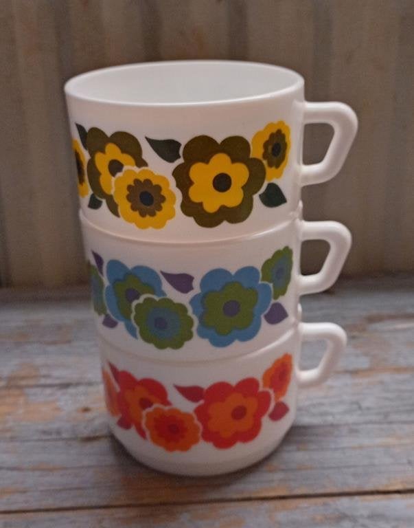 3x vintage Arcopal Lotus grote koppen / soepkommen, Ophalen of Verzenden, Kom(men), Overige stijlen, Glas