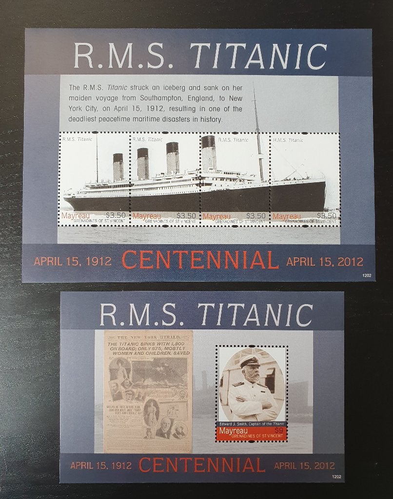 Mayreau 2012 Titanic Schip Michel 176-179 + blok 26 postfris, Verzenden, Postfris, Overige thema's