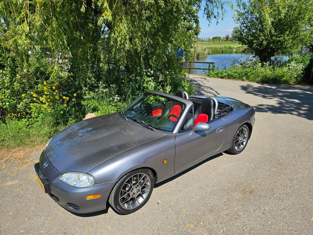 Mazda MX-5 1.6 I 2004 Grijs | 127dkm | Eibach, Auto's, 13 km/l, Achterwielaandrijving, 4 cilinders, Cabriolet