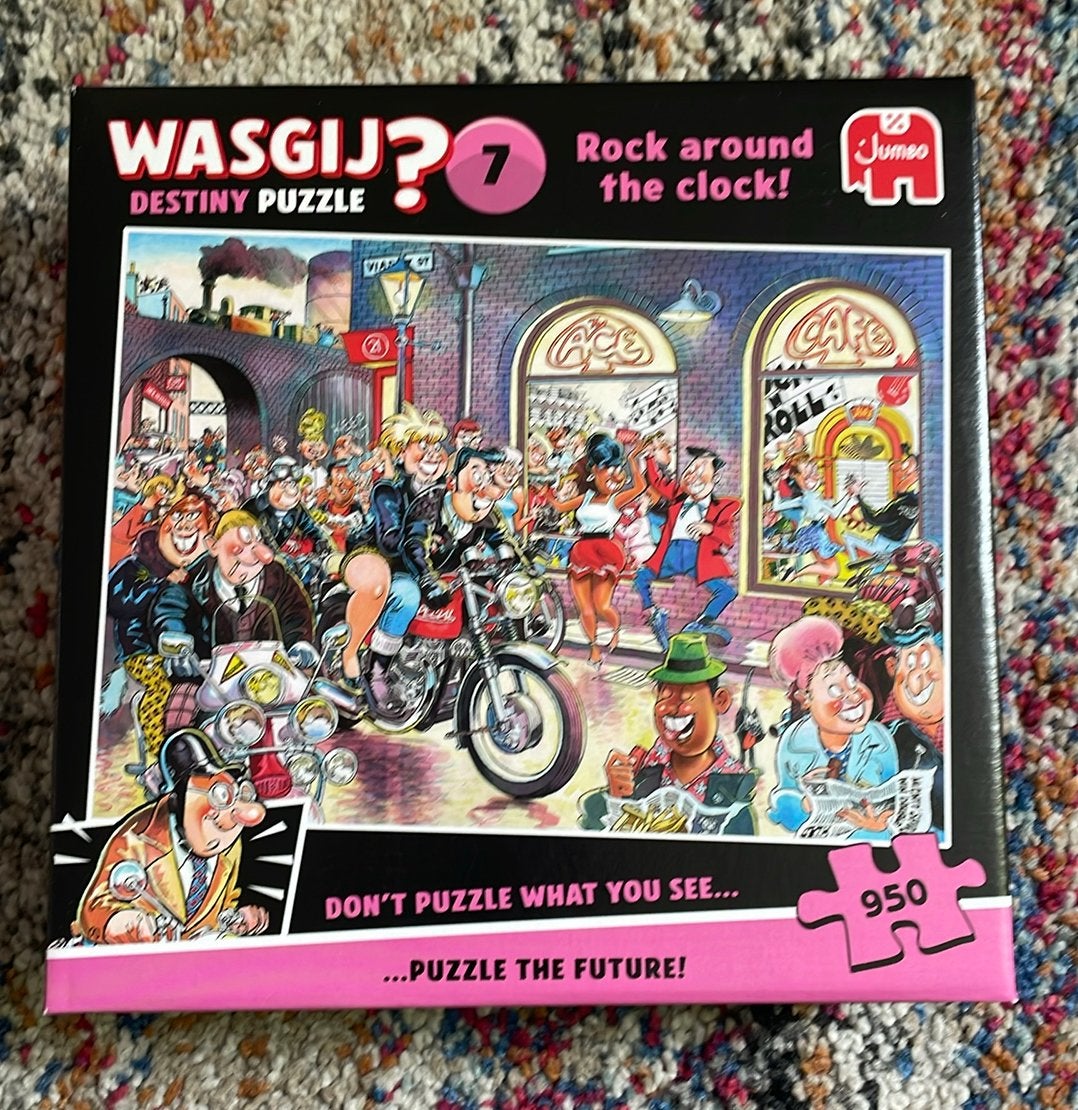Wasgij puzzel Rock around the clock 950 stukjes, Hobby en Vrije tijd, Ophalen of Verzenden, 500 t/m 1500 stukjes, Zo goed als nieuw