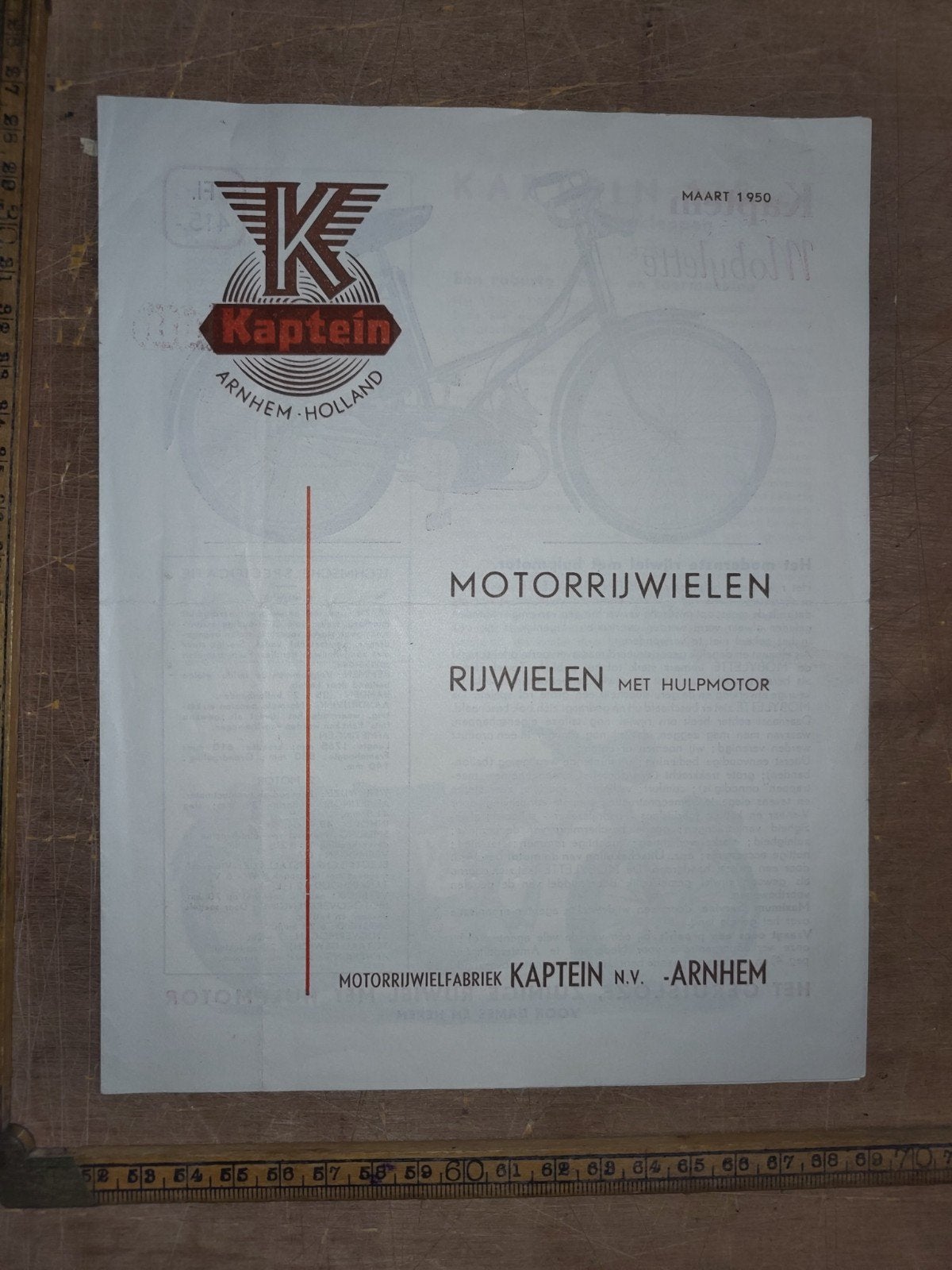 Folder Kapitein motorrijwielen, rijwielen 1950, Motoren, Ophalen of Verzenden, Overige merken