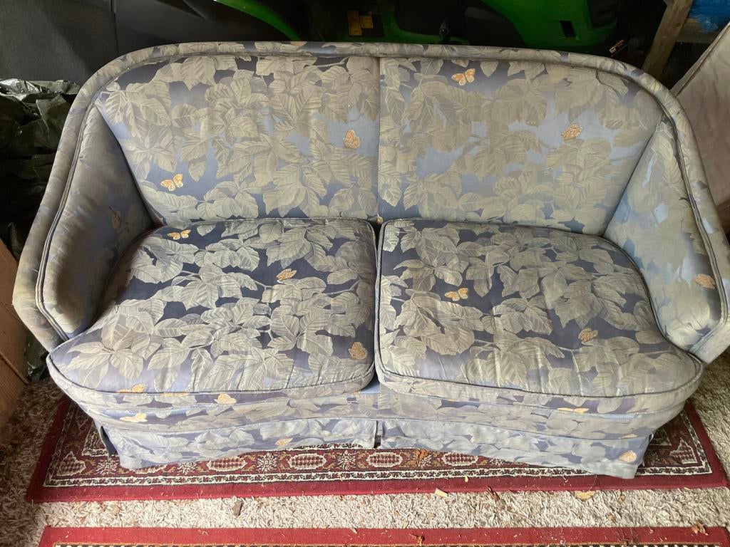 Blauw gebloemd 2-persoons bankje, Ophalen, Gebruikt, Tweepersoons, 75 tot 100 cm