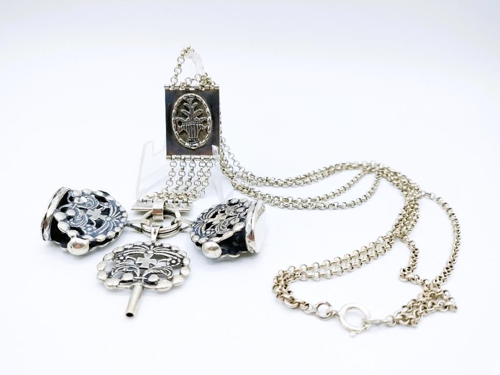 Zilveren heren chatelaine, Fa. Niekerk, Schoonhoven, 41 cm., Antiek en Kunst, Verzenden, Zilver
