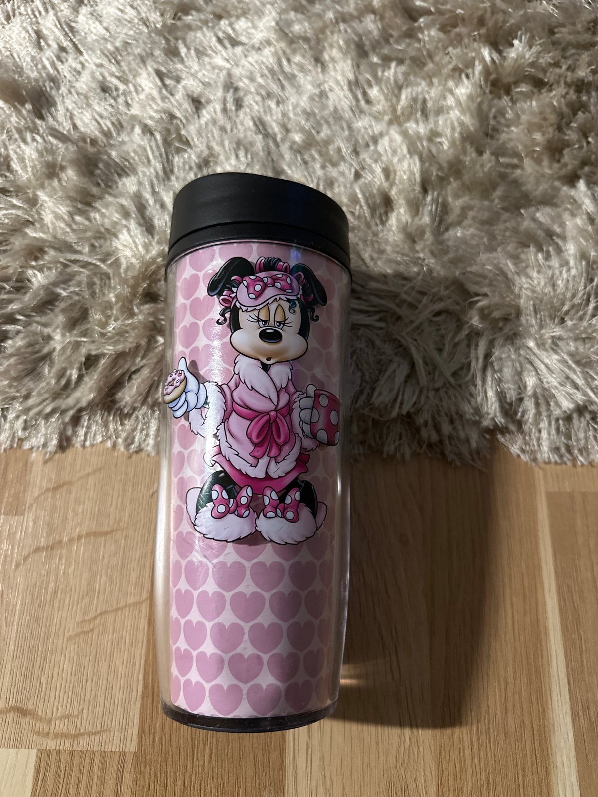 Minnie Mouse reisbeker - Roze met hartjes en Minnie, Gebruikt, Overige stijlen, Ophalen of Verzenden, Roze