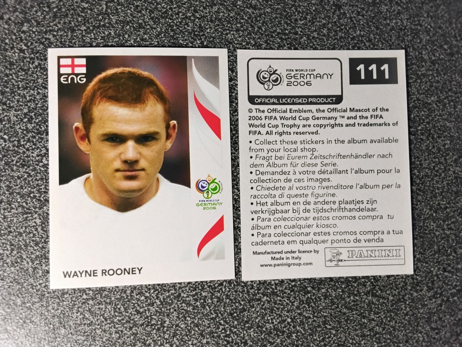 Panini Sticker Wayne Rooney Engeland WK 2006, Ophalen of Verzenden, Zo goed als nieuw, Poster, Plaatje of Sticker