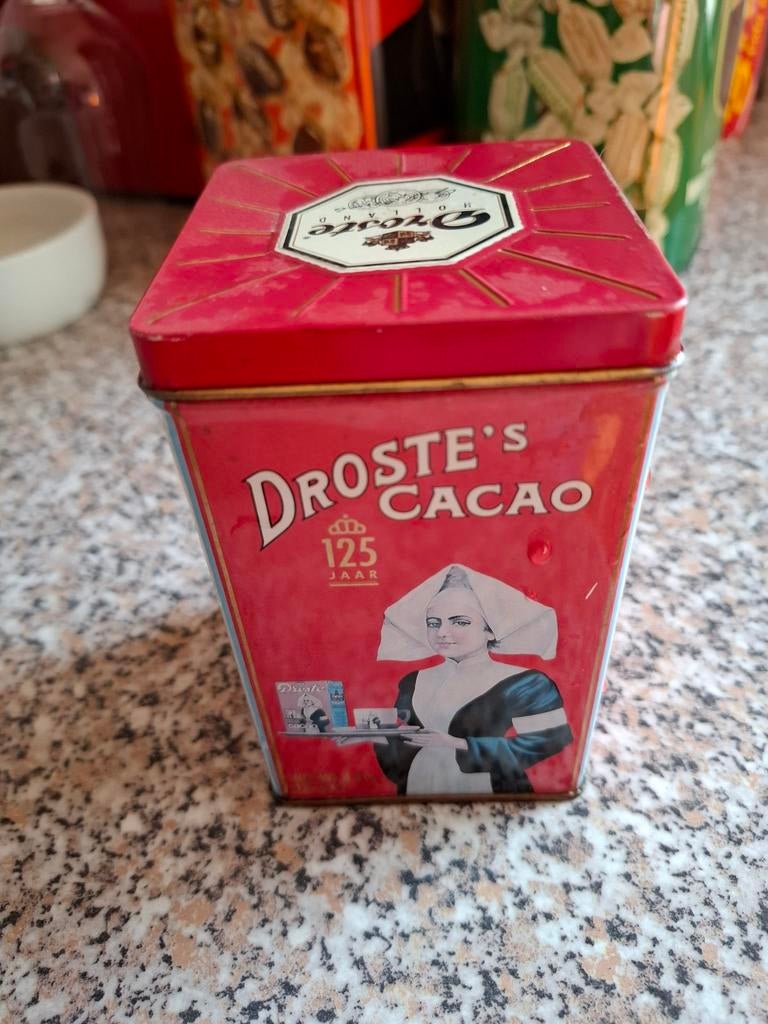 Vintage Droste Cacao Blikje - 125 Jaar Jubileumeditie, Verzamelen, Blikken, Ophalen of Verzenden