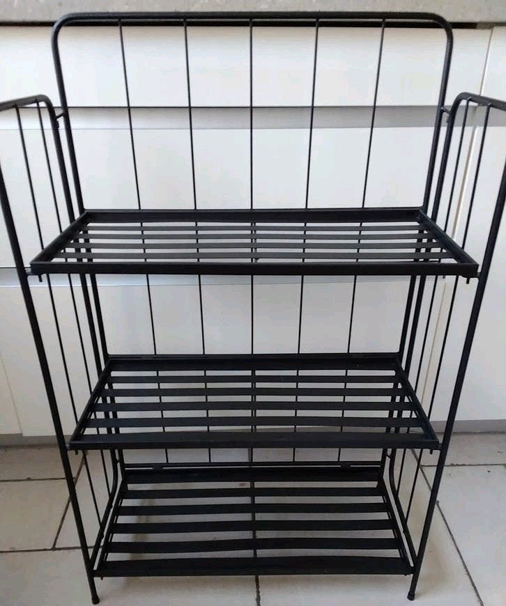 Zwart metalen rek 3 planken, inklapbaar - 91x58x28, Ophalen, Zo goed als nieuw