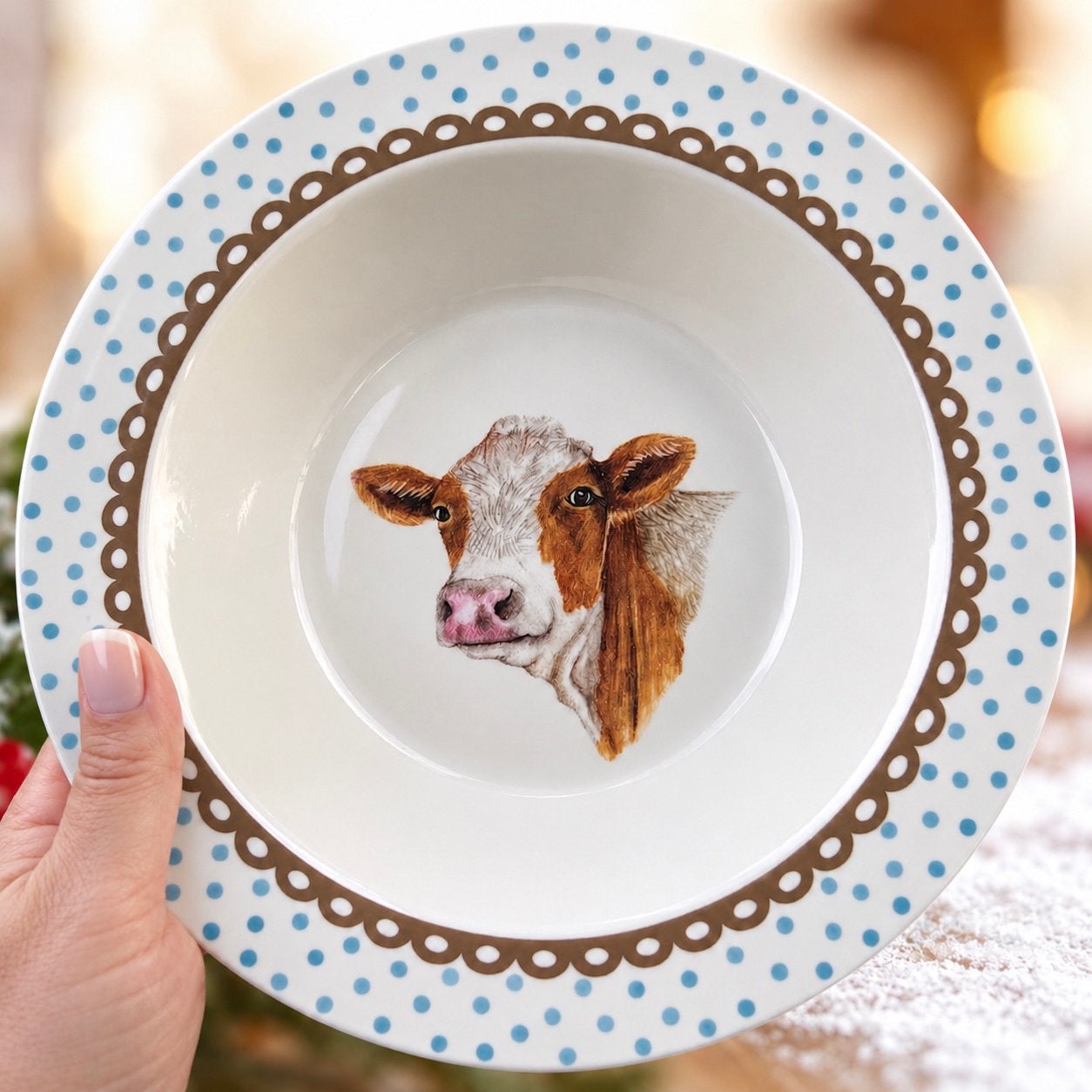 Set van 2 Diepe Borden “Happy Cow” Jet by ter Steege Ø 23 cm, Overige materialen, Landelijk/Boerenbont, Ophalen of Verzenden, Zo goed als nieuw