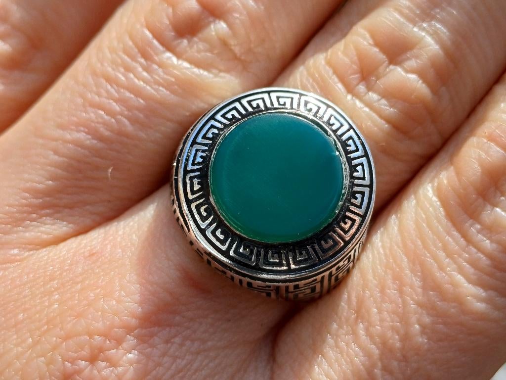 Vanoli 925 zilveren heren ring met groene agaat maat 19, Sieraden, Tassen en Uiterlijk, Ringen, Vanoli, 19 tot 20, Amsterdam, Heer