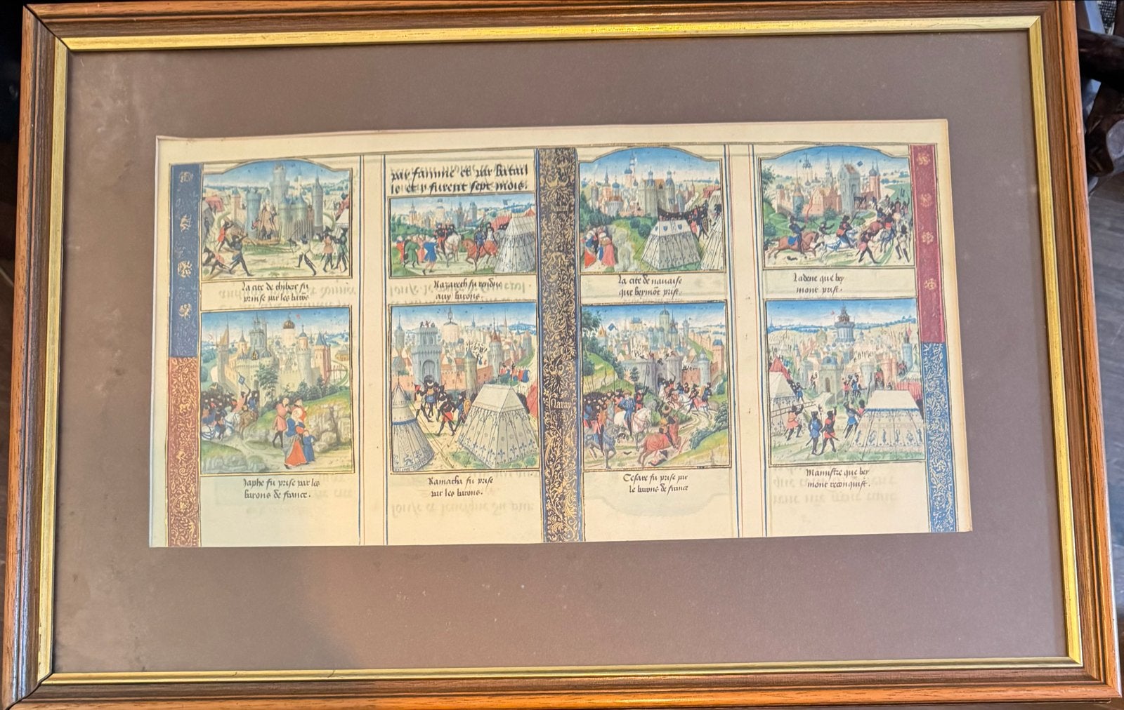 Antieke ingelijste prent met middeleeuwse taferelen, Ophalen, Klassiek, Print, Ingelijst