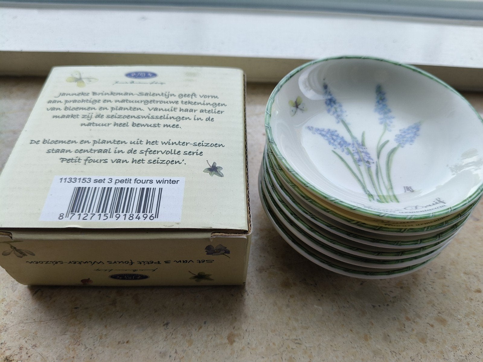 JBS Petit Fours Winter Schoteltjes - 6 stuks, Overige merken, Keramiek, Vintage, Ophalen of Verzenden