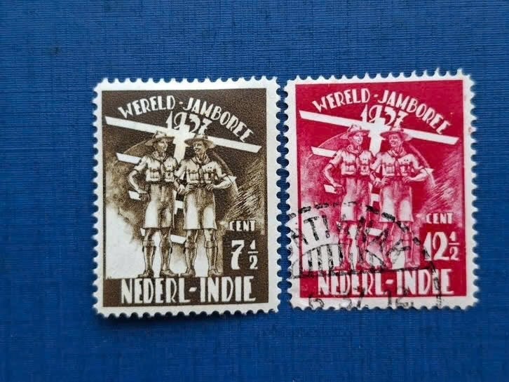 Postzegel NL Indie 1937 Serie Wereldjamboree 06-08, Ophalen of Verzenden, Gestempeld, Nederlands-Indië