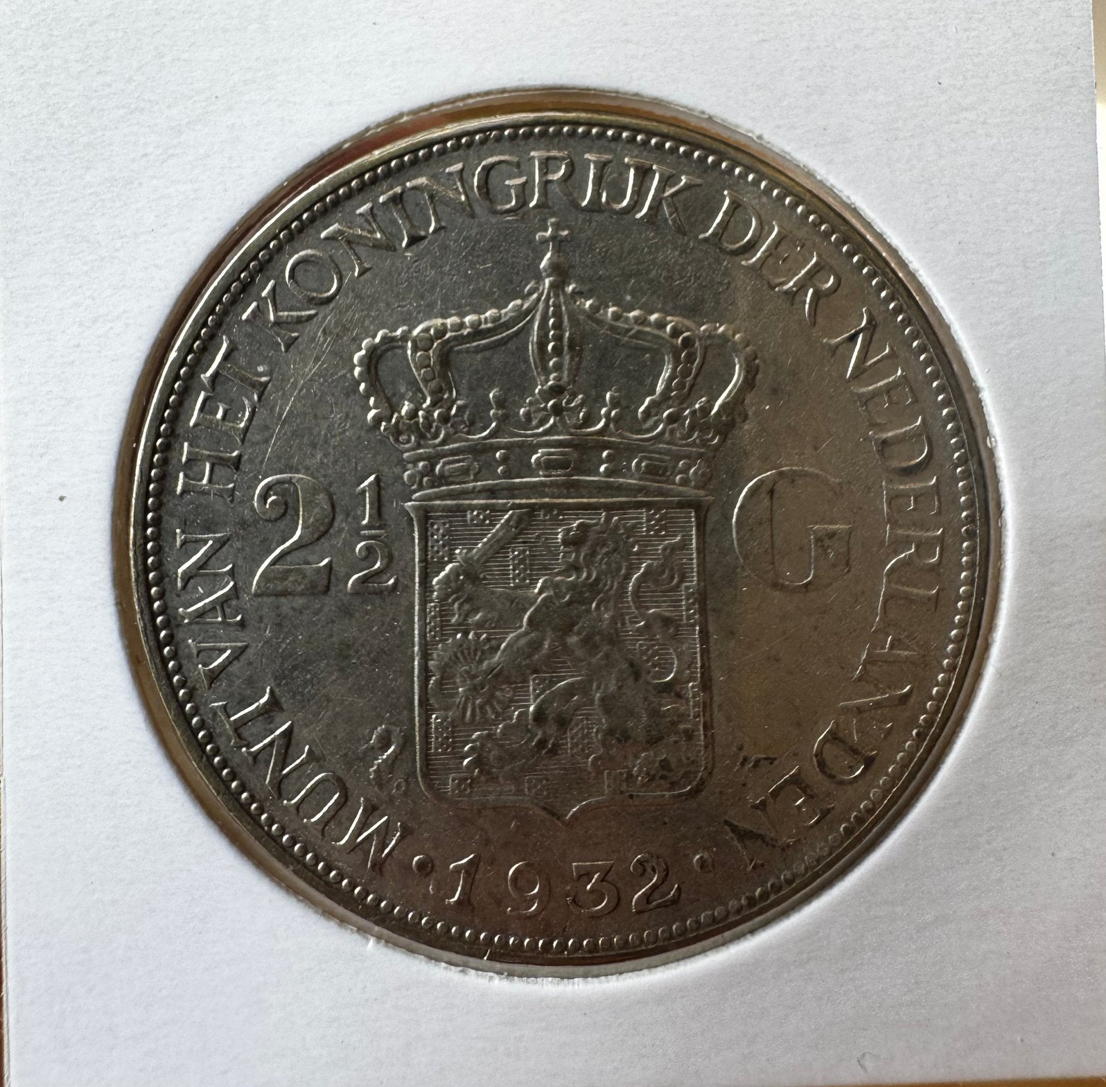 Nederlandse 2½ gulden Rijksdaalder uit 1932 “Grof Haar”, Ophalen of Verzenden, Koningin Wilhelmina, 2½ gulden, Zilver